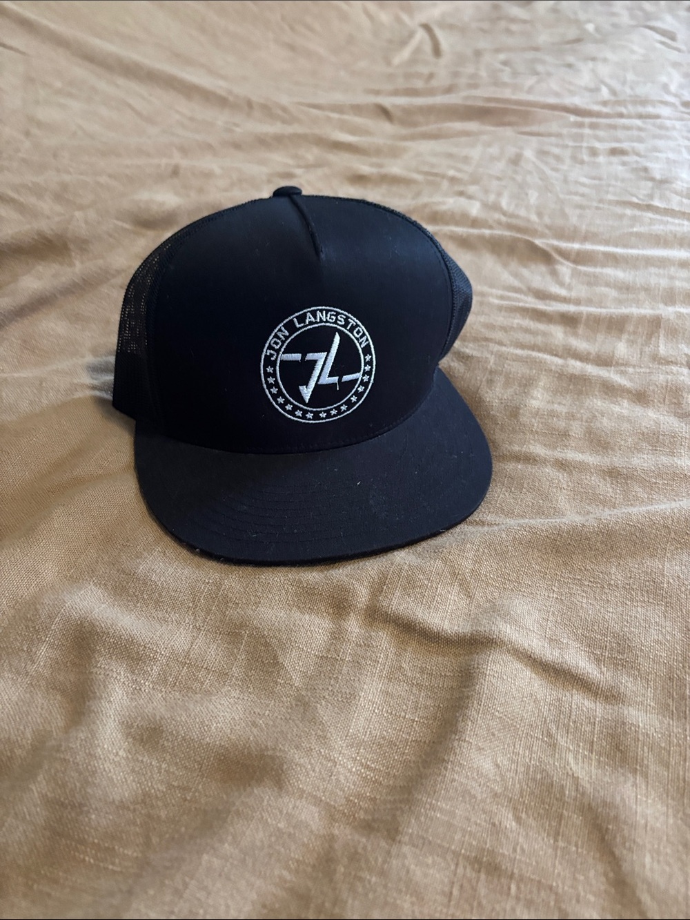 Signed Jon Langston Black Trucker Hat - Logo Patch Cap